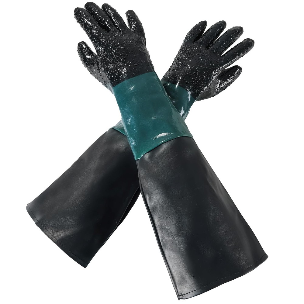 Heavy Duty 23.6 Rubber Sandblasting Gloves Kit with Particle Shield
