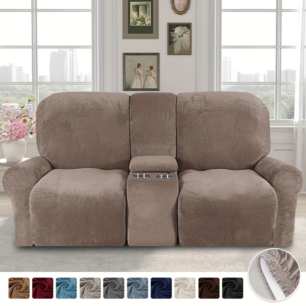 Plush velvet elastic central control recliner sofa cover furniture protection
