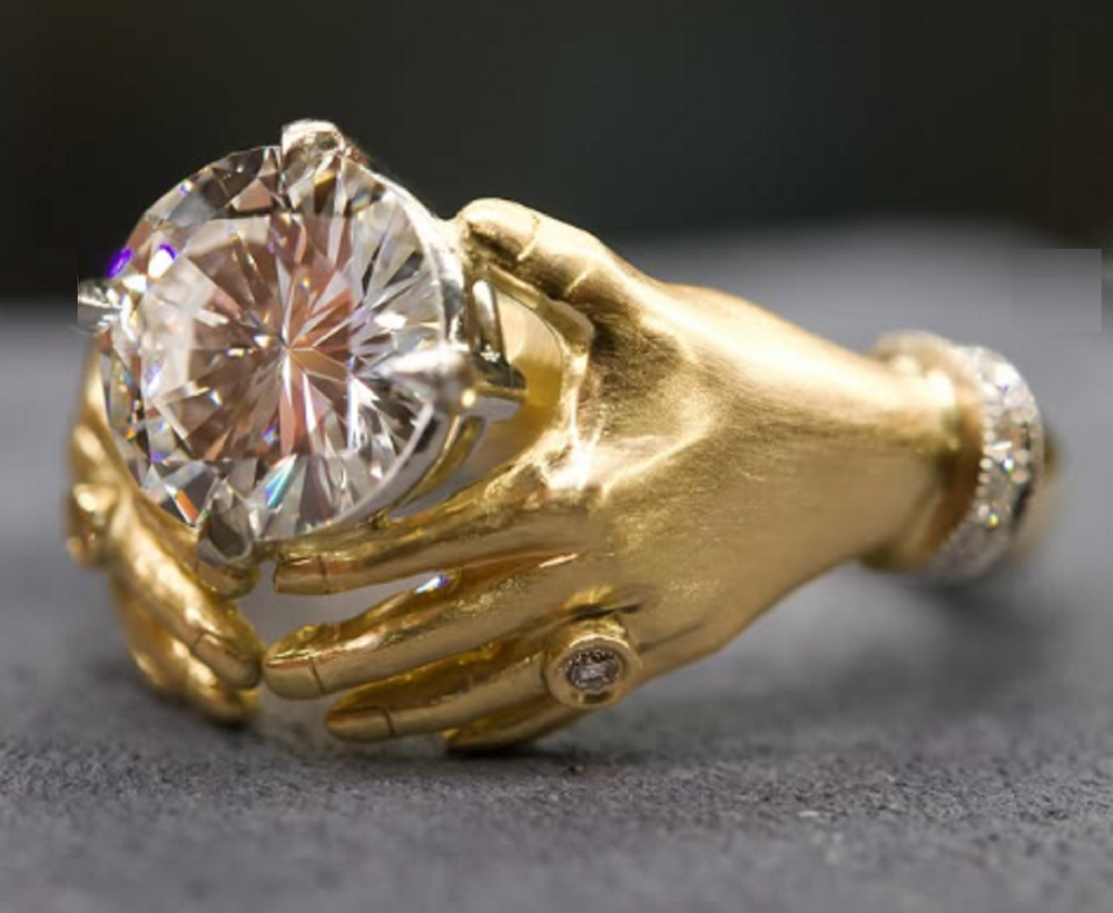 3CT Round Simulated Diamond Elegant Engagement Ring 14K Yellow Gold Over Silver