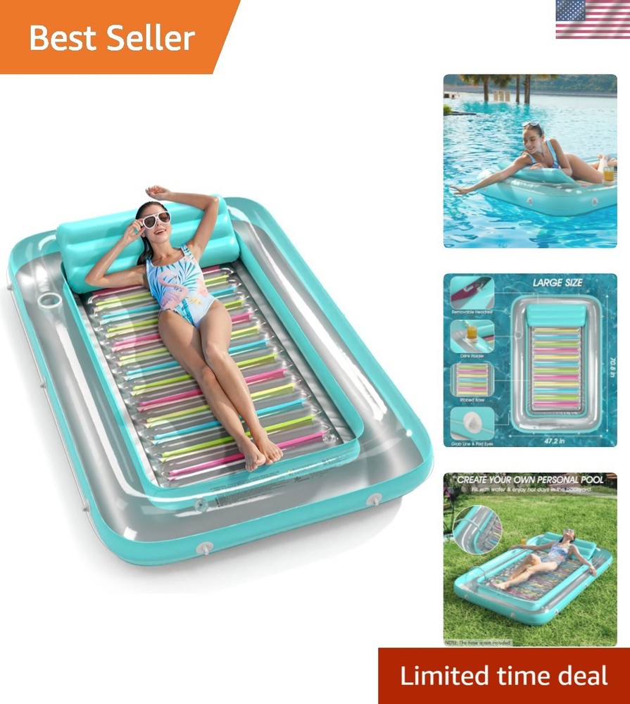 4-in-1 Inflatable Tanning Pool Lounger - Relaxing Float with Pillow & Cup Holder
