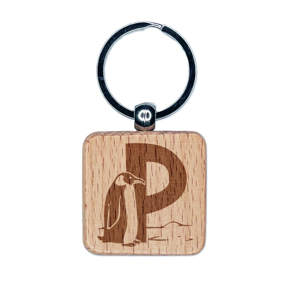 Penguin Alphabet Wood Keychain - Animal Letter P Charm