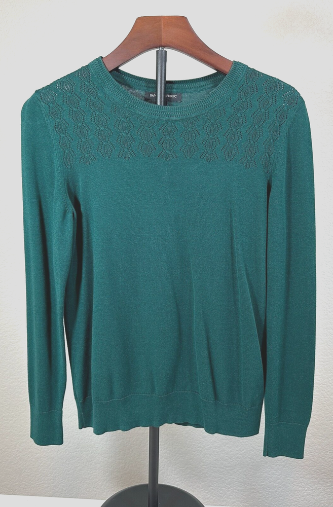 Banana Republic Womens Forest Green Pointelle Yoke Sweater Size M