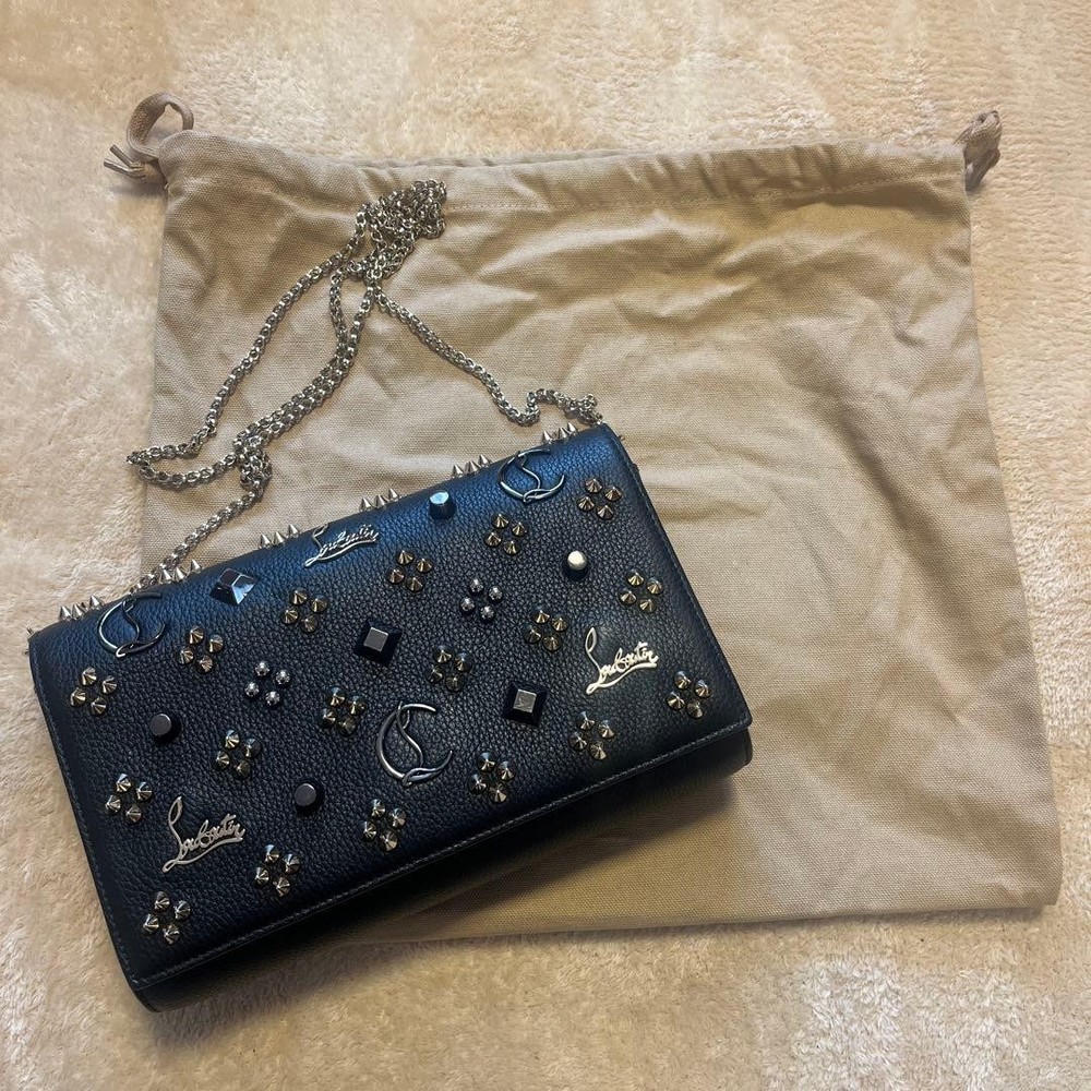 MINT Auth Christian Louboutin Paloma Clutch Bag Leather Studded Handbag