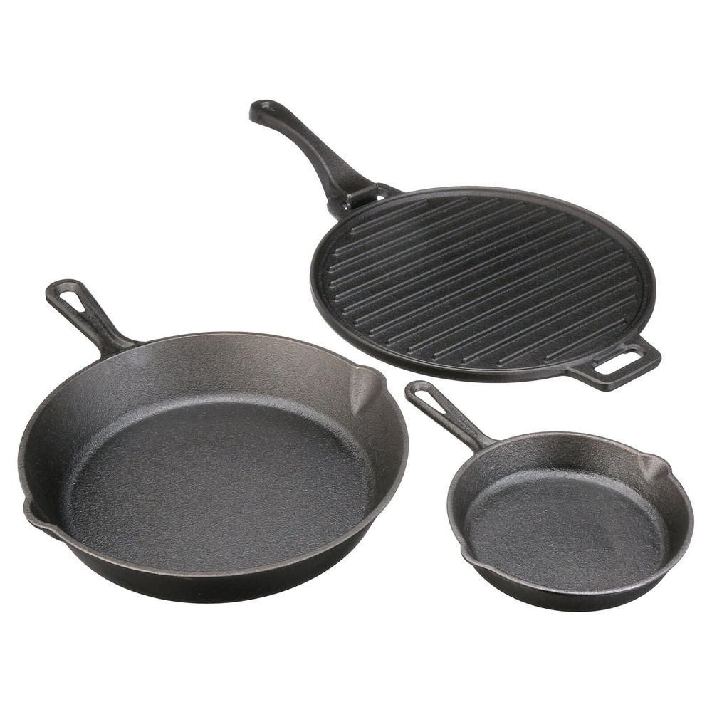 4-Piece Cast Iron Pre-Seasoned Skillet Set with Handles Griddle Kitchen Cookware