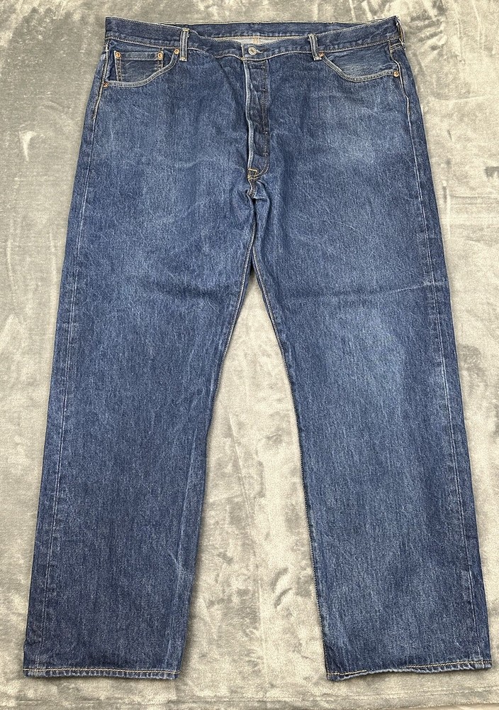 Levis 501 Jeans Mens 46x34 (Fit 44x31) Blue Denim Button Fly Straight High Rise