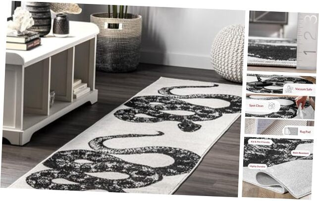 Thomas Paul 2x6 Black & Off White Serpent Area Rug Non-Slip Snake Design