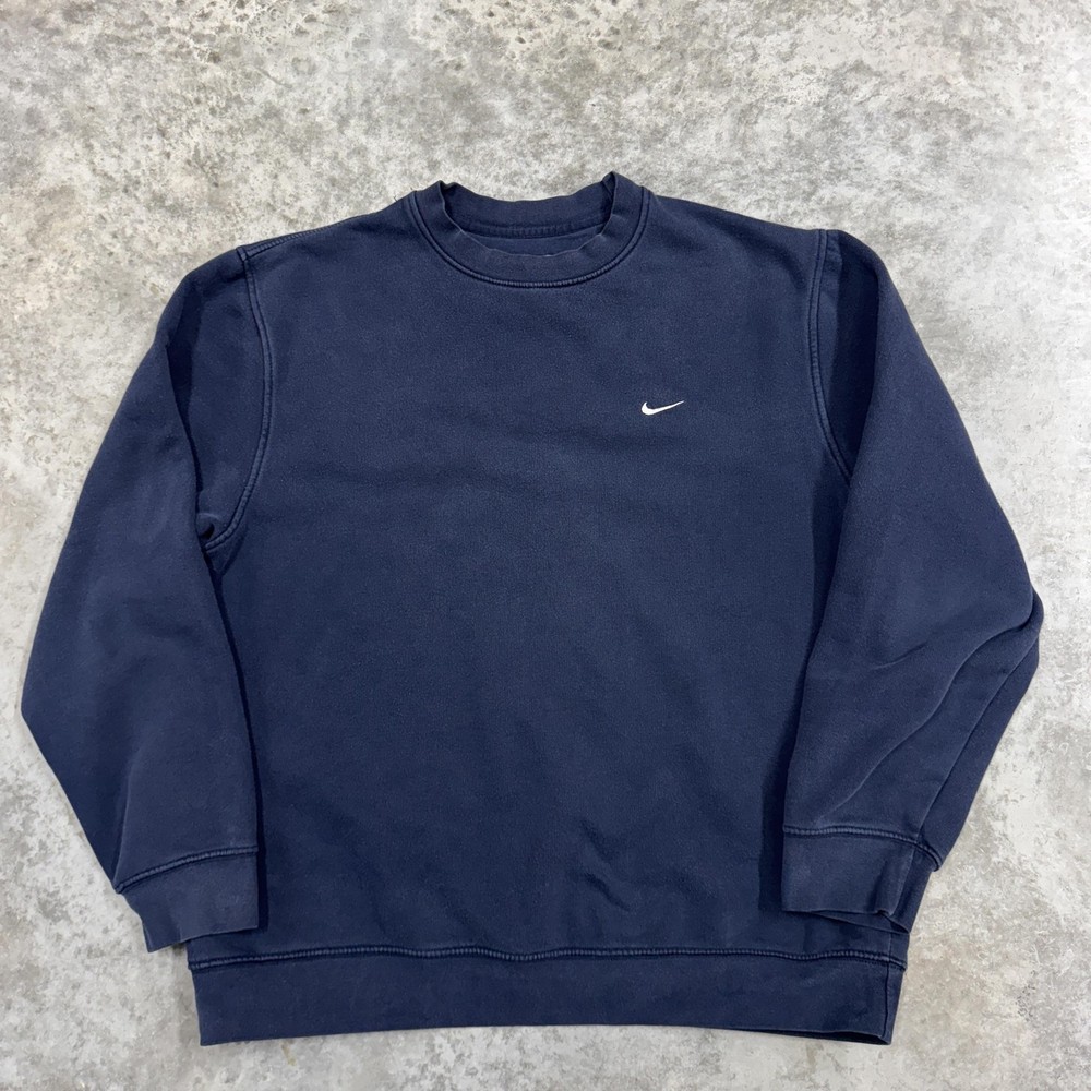 Nike Sweatshirt Mens Large Blue Small Swoosh Crewneck Pullover Fleece Athletic