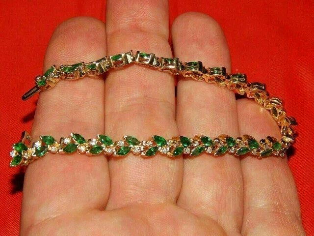 6Ct Marquise Cut Created Green Emerald Tennis Bracelet 14K Yellow Gold Plated 7