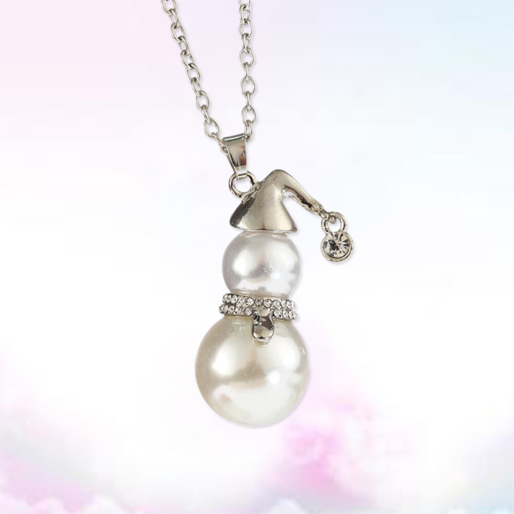 Necklace Crystal Christmas Snowman Pearl Necklace Pendant Women