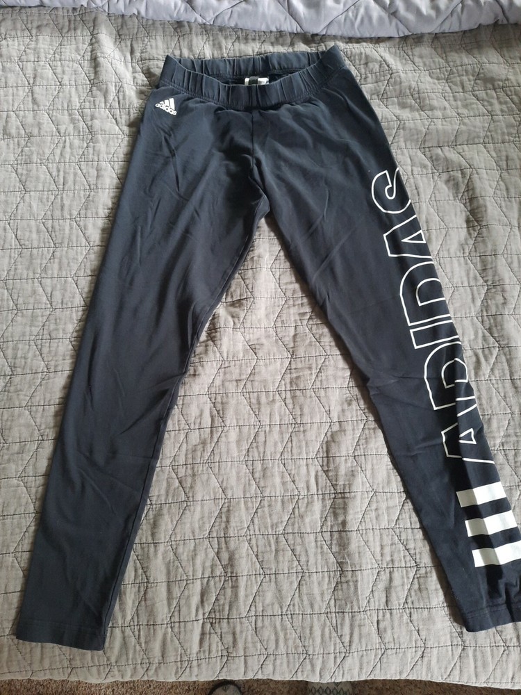 Adidas Womens Essentials Linear Tights Black Small White Writing