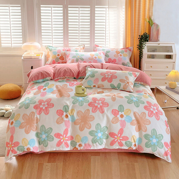 Spring Pink Floral Duvet Cover Set - 3 Piece Bedding for Women Adults