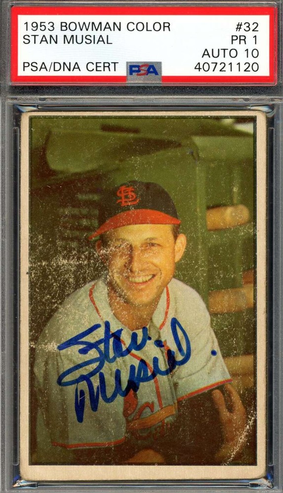 Stan Musial Gem Mint 10 PSA DNA Signed 1953 Bowman Color Autograph
