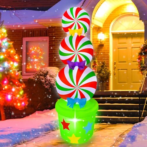 6FT Christmas Inflatables Candy Yard Sign LED Lighted Christmas Inflatable