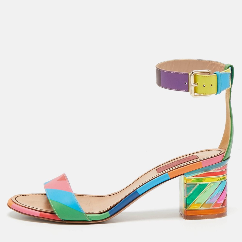 Valentino 1973 Rainbow Leather Ankle Strap Sandals in Size 39