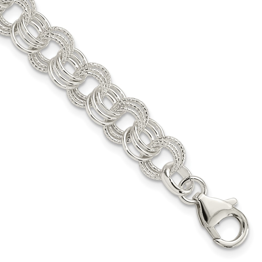 Sterling Silver Triple Link Chain Charm Bracelet 8.5