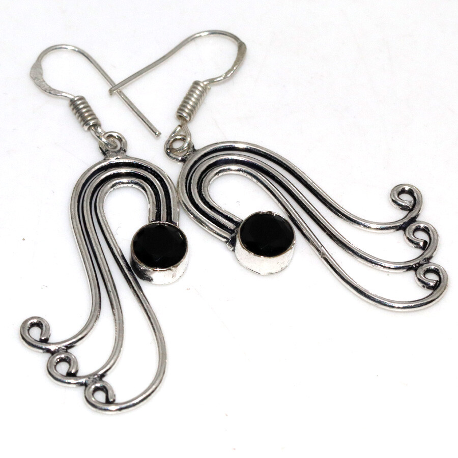 Black Onyx 925 Silver Plated Gemstone Earrings 2.1
