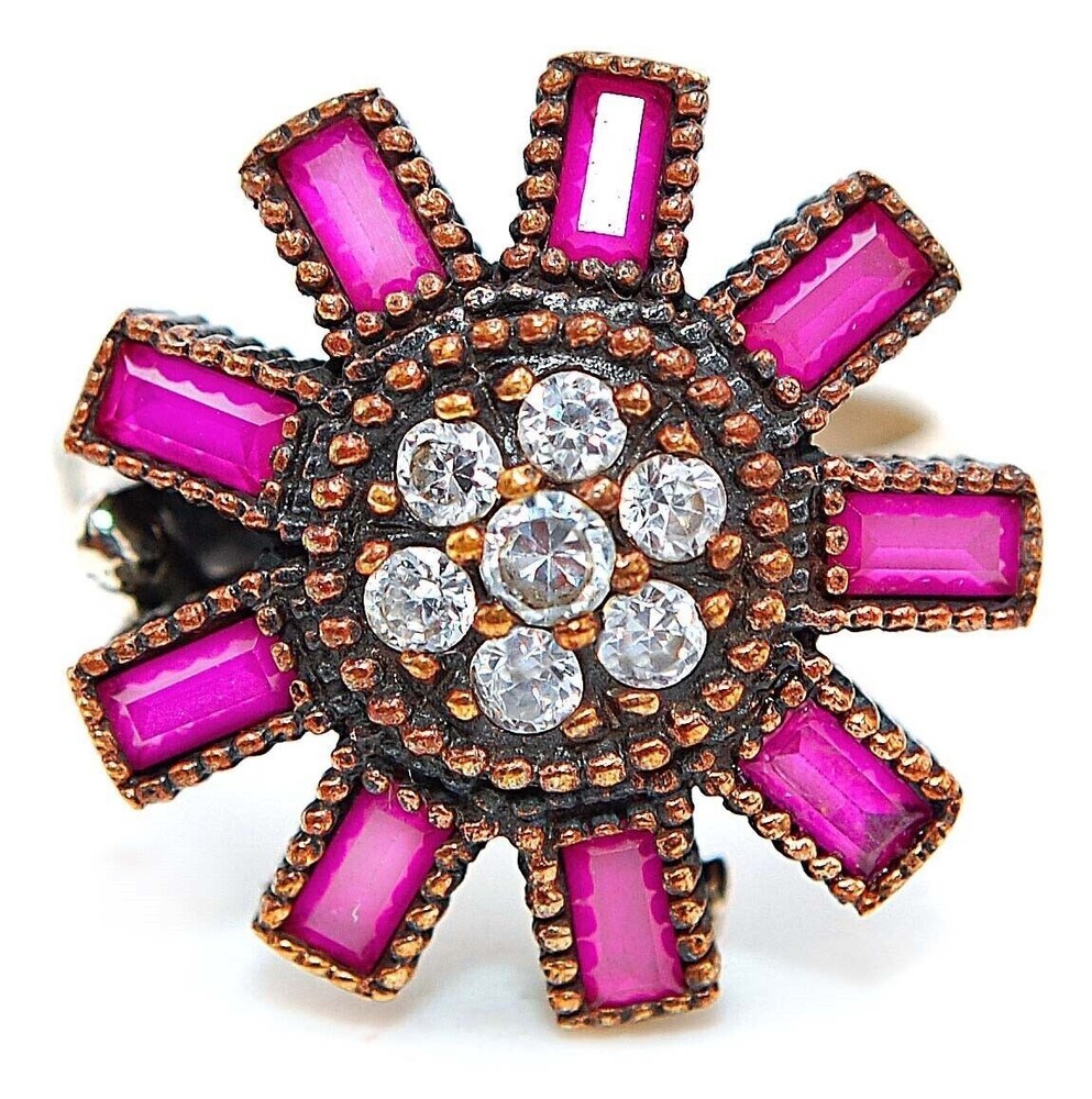 2CT Treated Ruby Sterling Silver Ring Ottoman Empire Style Size 8.5