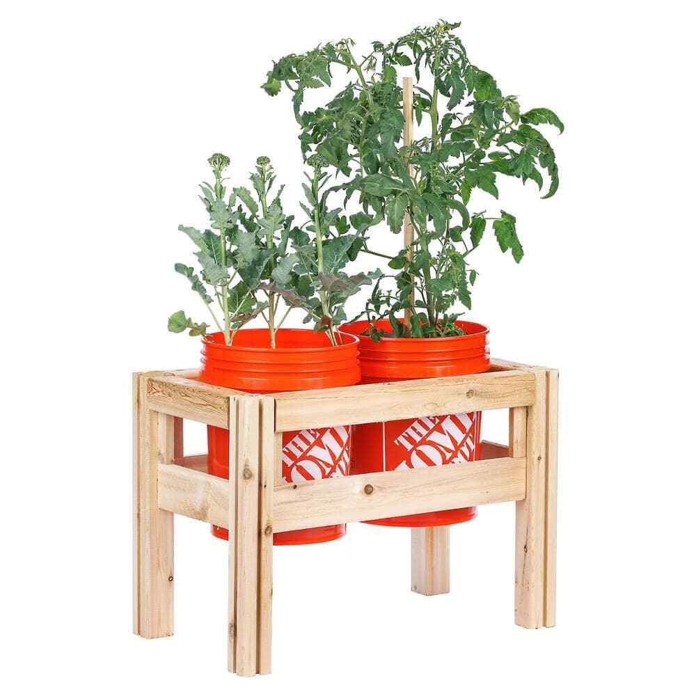 28 in. x 16 in. x 20 in. 2-Bucket Elevated Unfinished Wood Cedar Garden Frame Ra
