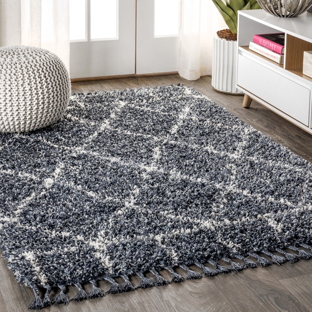 Jonathan Y Mercer 3x5 Denim Blue & Cream Shag Rug