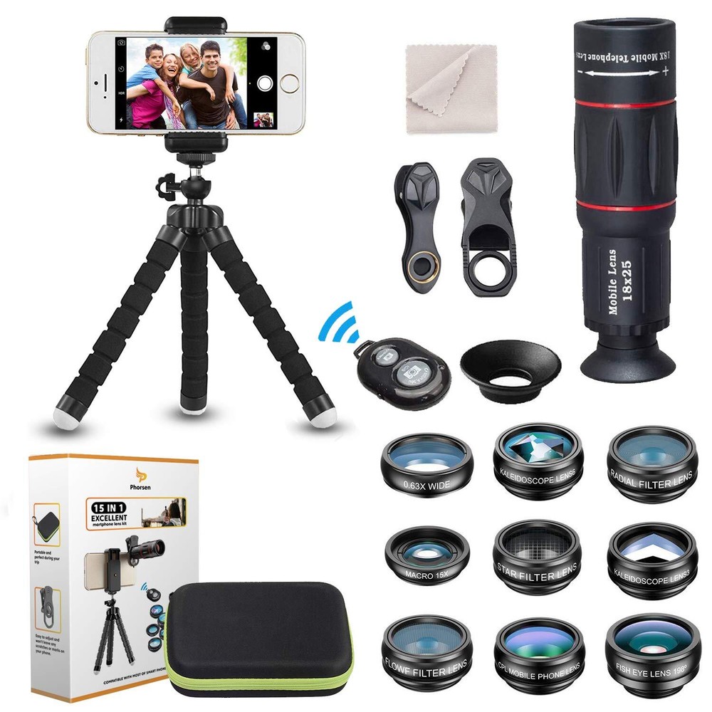 Universal Phone Camera Lens Kit - 18X Telephoto, Wide Angle & Macro