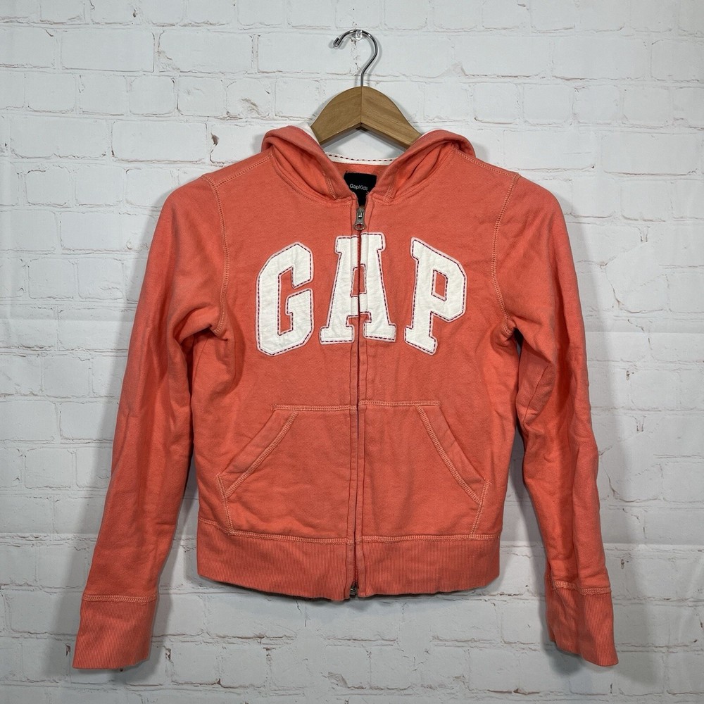 Gap Kids Girls Zip Up Hoodie Sweatshirt Youth Size 12 XL Orange Embroidered