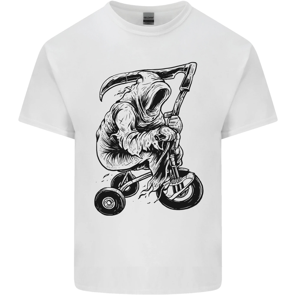 Grim Reaper Trike Bicycle Gothic Mens Cotton Tee Top for Cycling Fans
