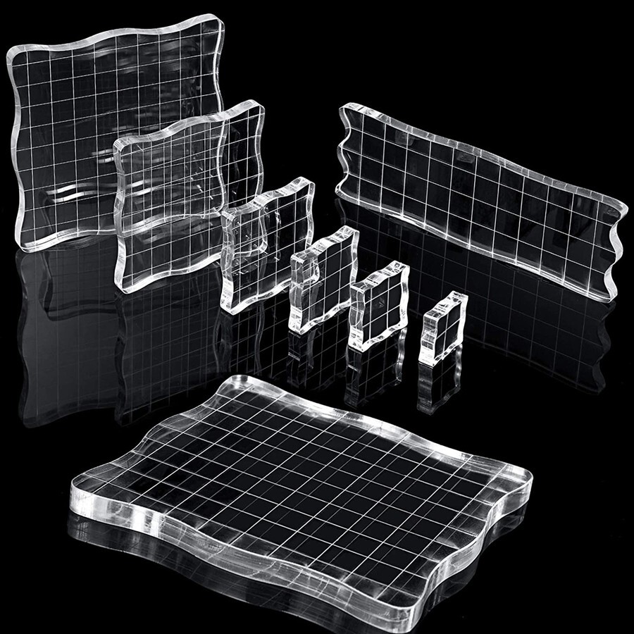 7 PCS Acrylic Stamp Blocks Set Clear Stamping with Grid Grip for DIY Crafts N816