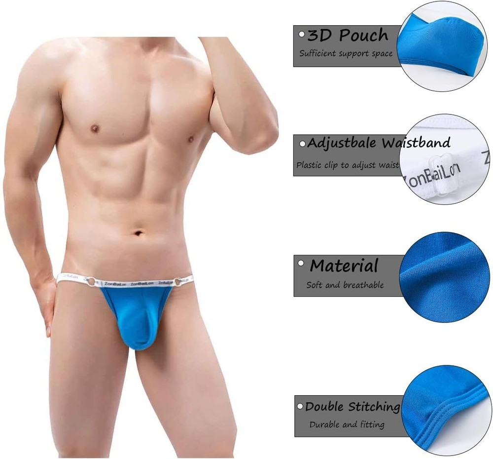 Men's Thong Underwear Adjustable Waistband Bulge Pouch Comfort Fit G-String