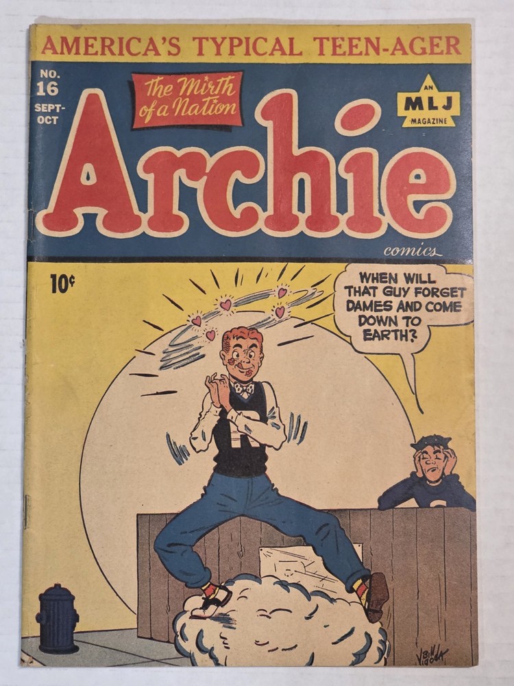 Archie # 16 FN/VF Jughead Golden Age WWII Era 1945 Bill Vigoda Cover, High Grade