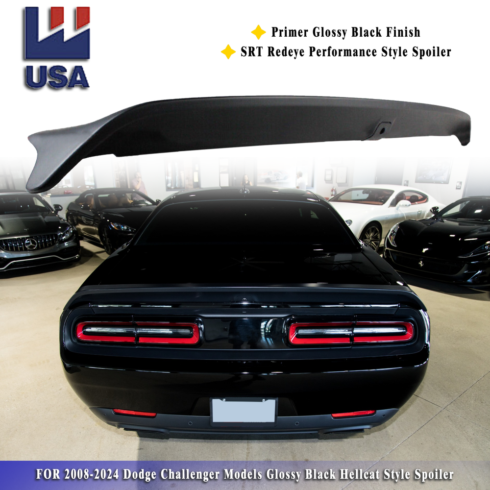 2015+ Dodge Challenger Hellcat-Style Gloss Black Rear Trunk Spoiler Lip Wing