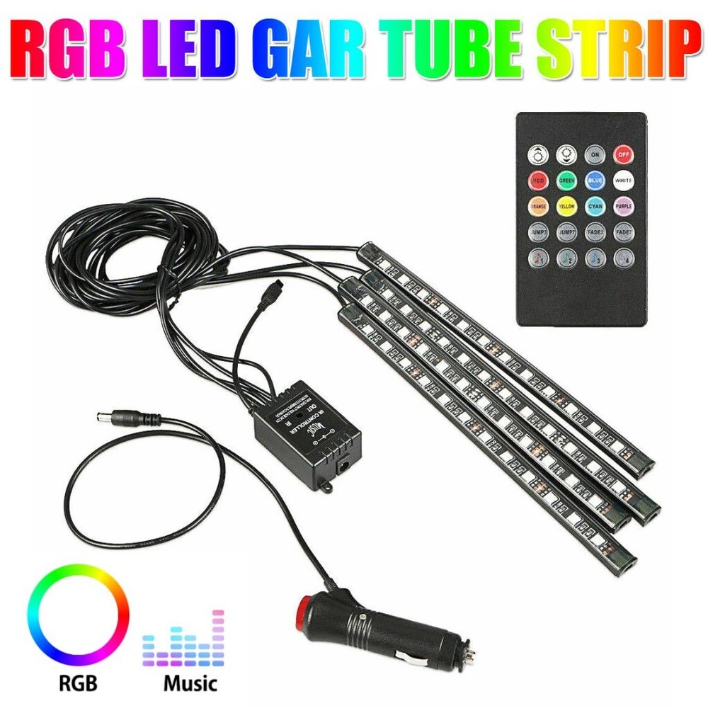 4X RGB LED Car Interior Atmosphere Strip Lights for Floor Decor