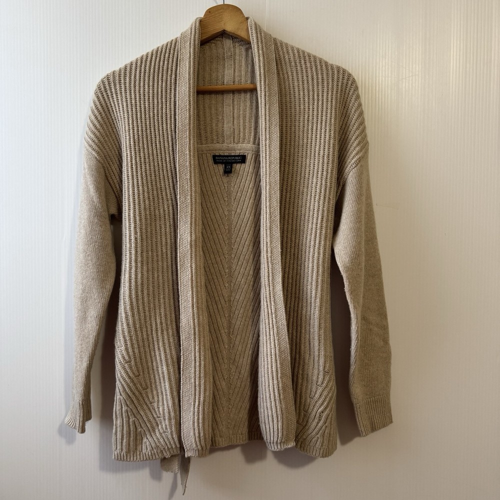 Banana Republic Italian Yarn Wool Cashmere Belted Cardigan Beige XS/P