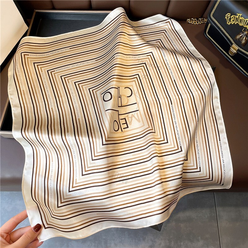 100% Silk Scarf for Women - Striped Head Neck Bandana - 53x53cm Soft Fashion Accessory