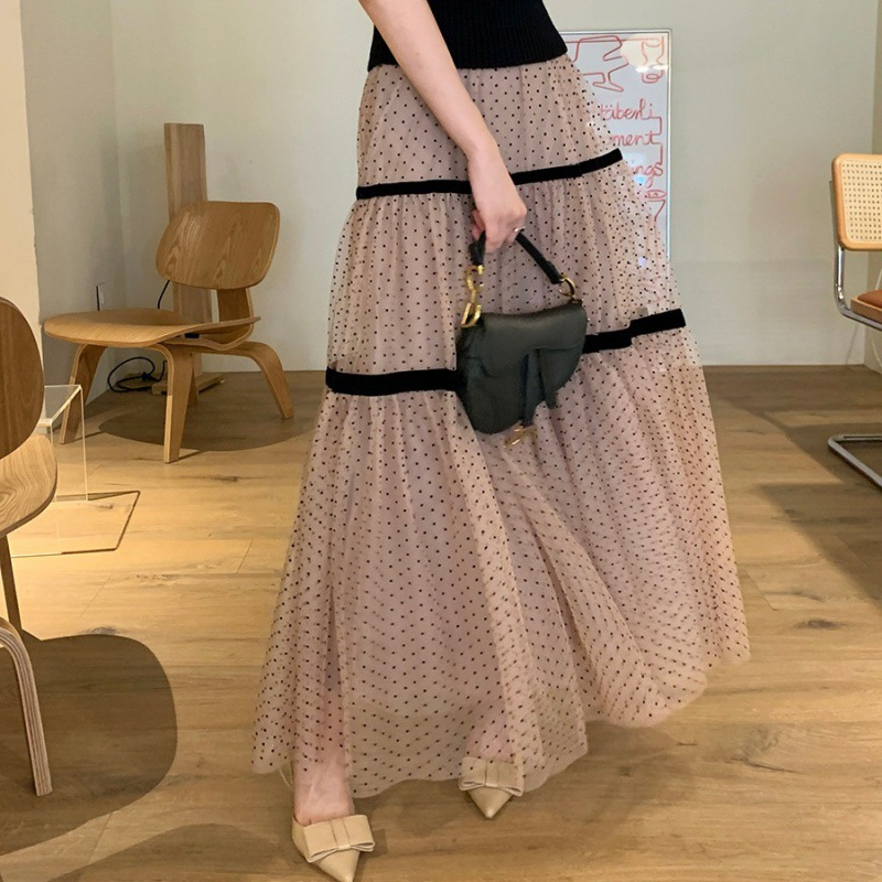 Women's Skirt Temperament Mesh High Waist Slim Retro Polka Dot Midlength Skirt