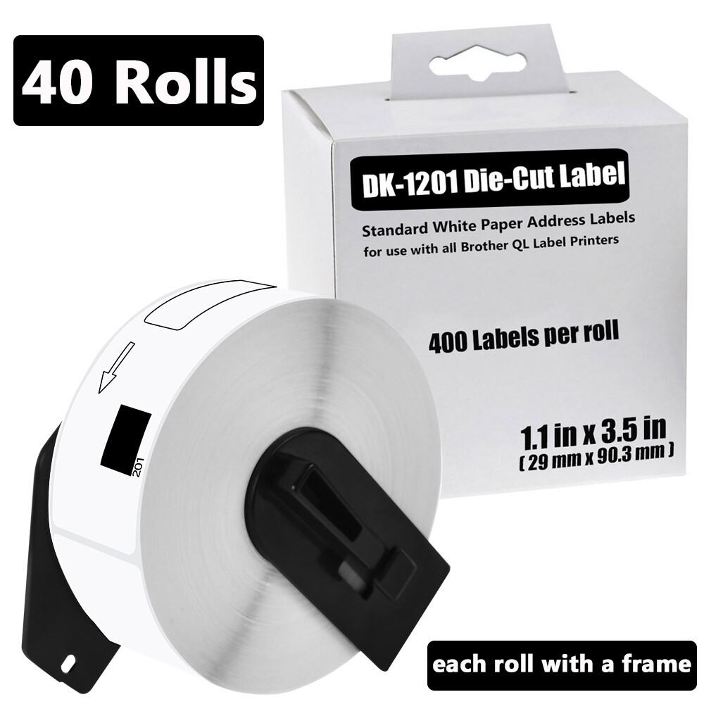 40 Rolls 1.1x3.5 Permanent DK-1201 Labels for Brother QL Address Printer