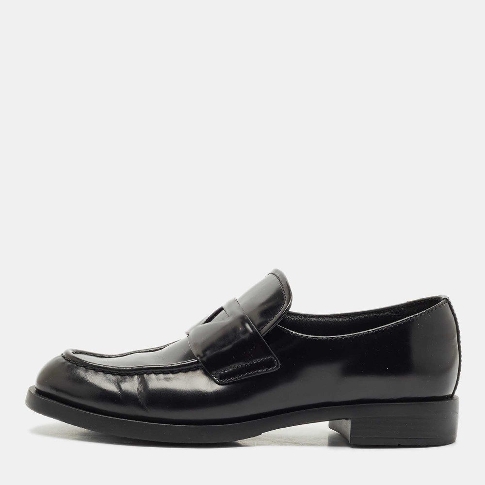 Prada Black Brushed Leather Slip-On Loafers Size 37.5 EU
