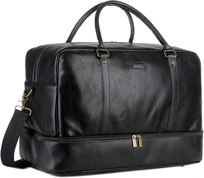 Leather Weekender Duffel Bag Large Carry-On Travel Tote with Shoe Compartment