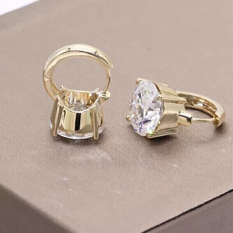 Solitaire Hoop Earrings 2Ct Round Cut Simulated Diamond 14K Yellow Gold Plated
