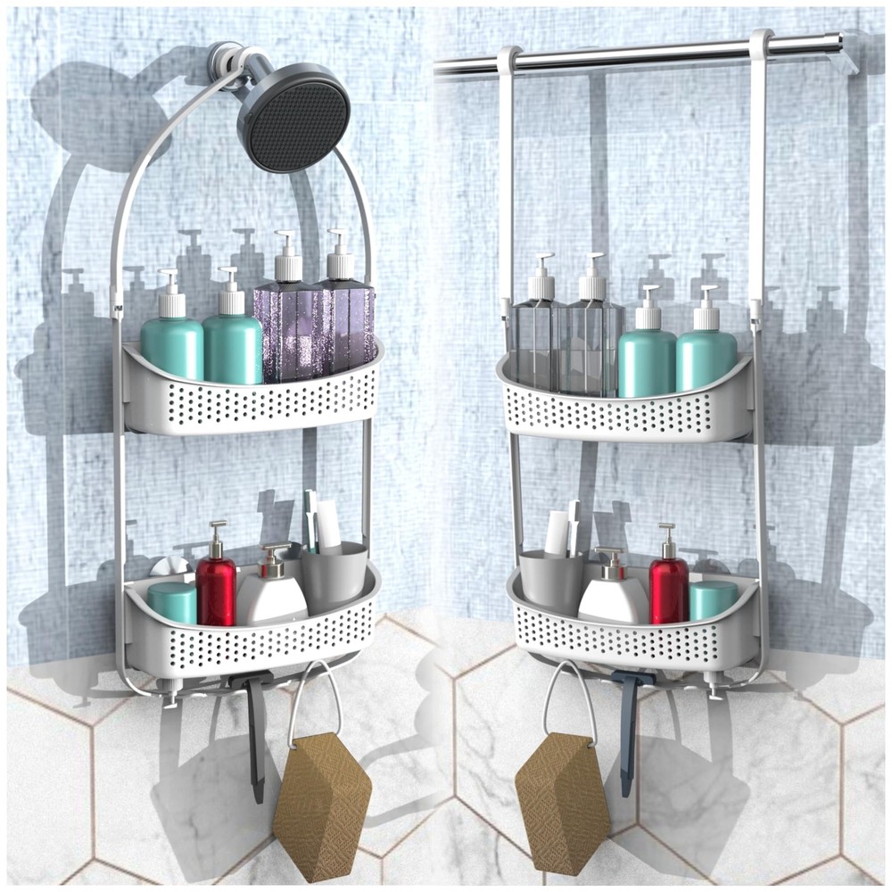 Shower Caddy Hanging Antiswing Over Head Shower Caddyplastic Bathroom Organizer