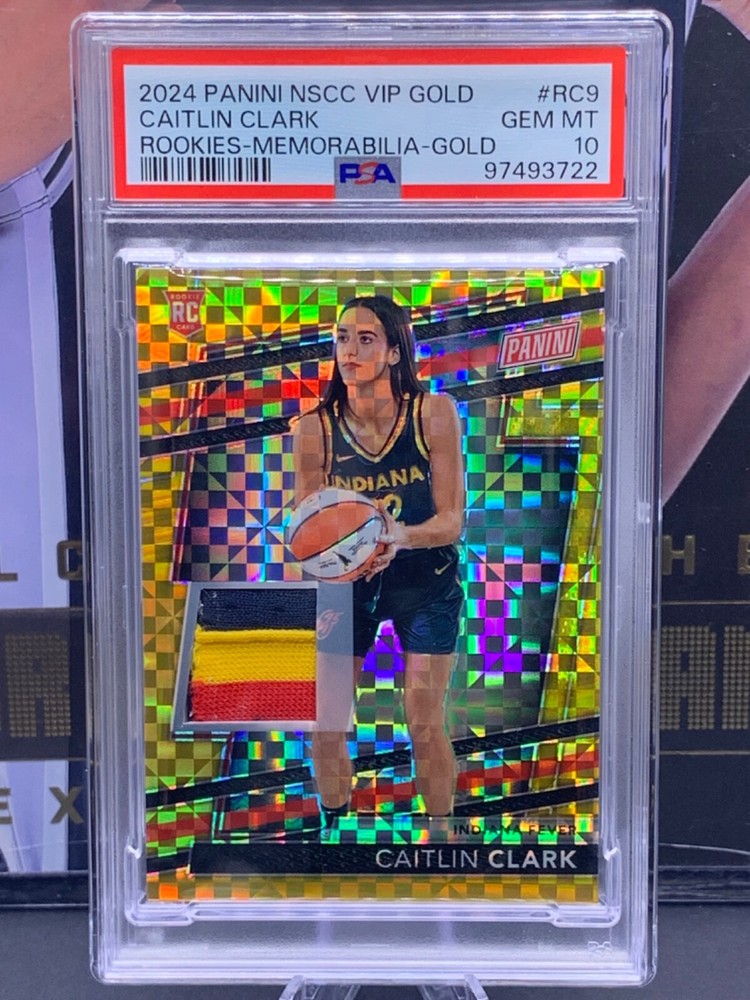 2024 Panini NSCC VIP Gold Caitlin Clark Rookies-Memorabilia-Gold 5/10 PSA 10 SSP