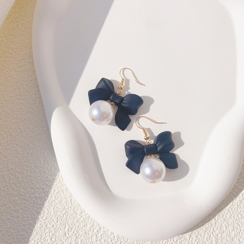 Vintage inspired Bowknot Dangle Earrings Jewelry Retro Pearls Ear Pendant Hooks