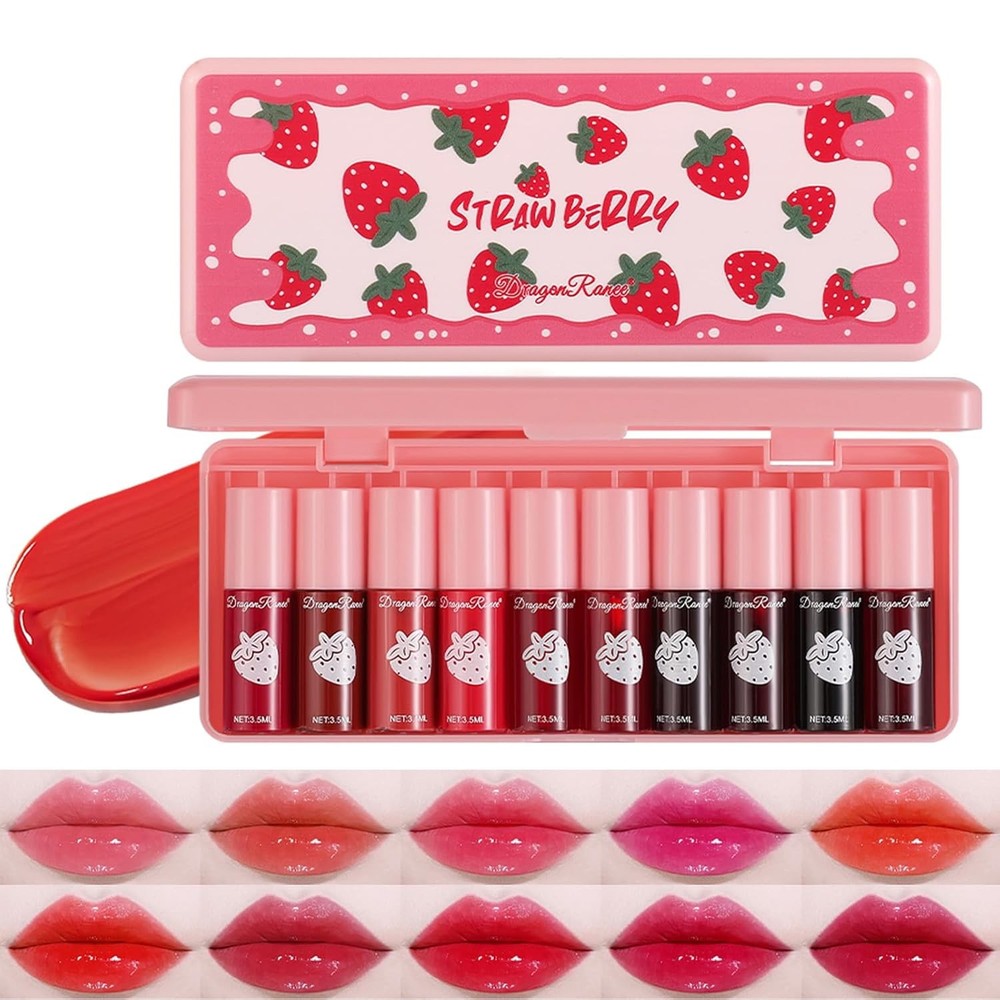 10 Colors Lip Tint Stain Set, Korean Moisturizing Lip Gloss Velvet Mini Liquid L