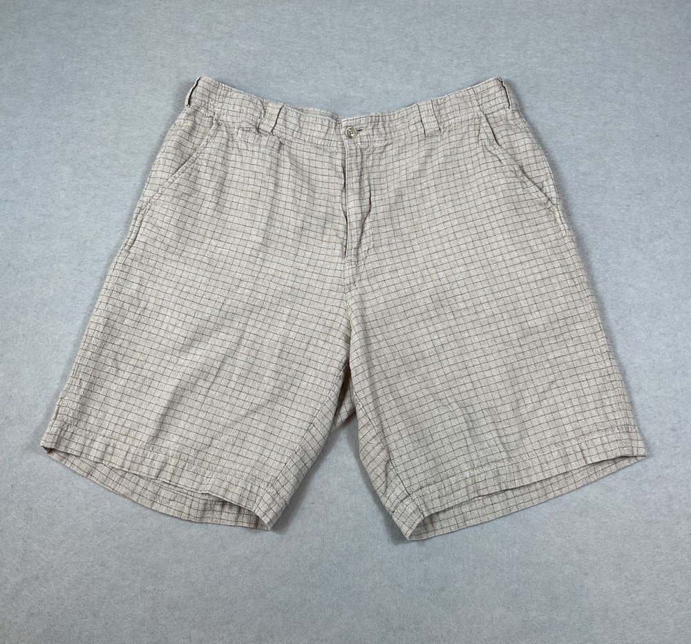 Tommy Bahama Men’s 35 Brown Chino Shorts Linen Cotton Blend Relaxed Fit