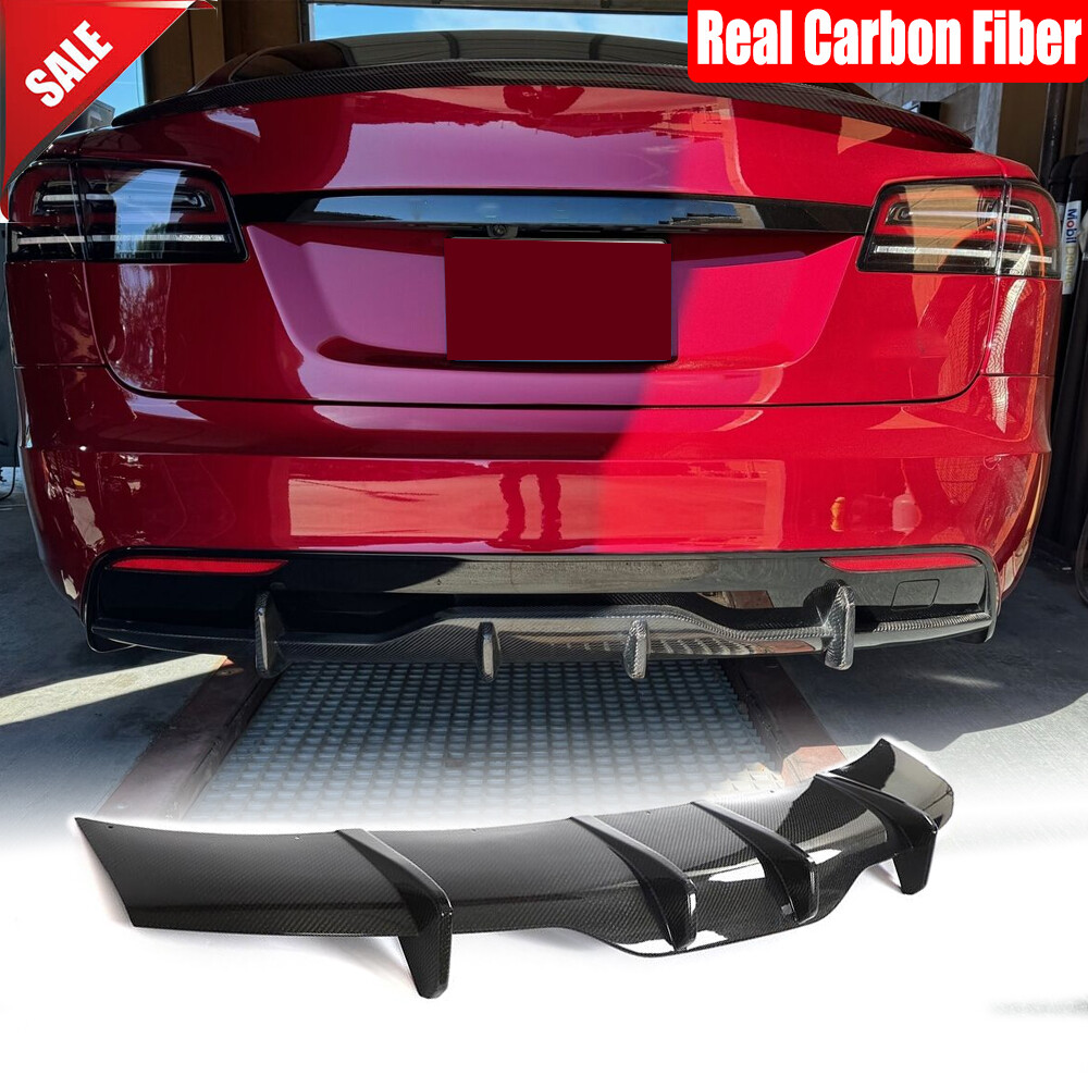 For Tesla Model S 2021-2023 Real Carbon Fiber Rear Bumper Diffuser Lip Body Kits