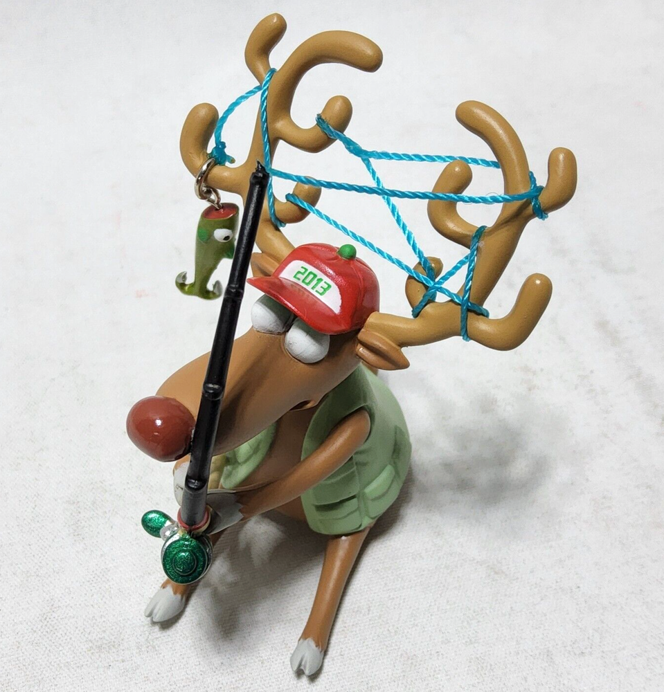 2013 Hallmark Hooked On Fishing Reindeer Keepsake Ornament Open Display