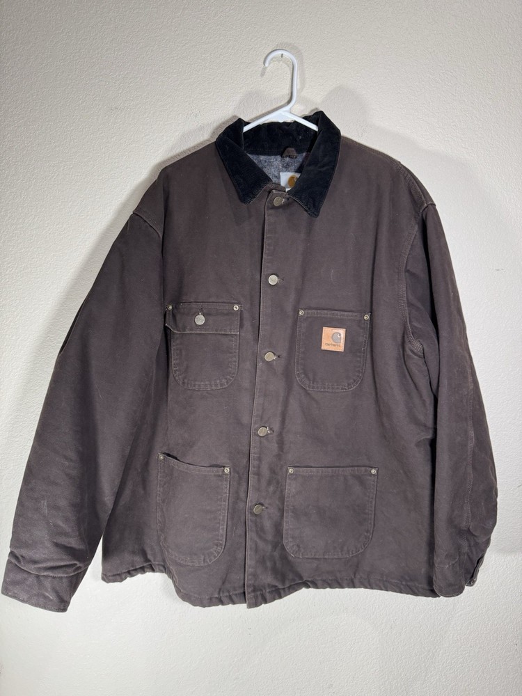 Carhartt Mens XL Brown Sandstone Blanket-Lined Chore Coat Work Jacket C02 DKB