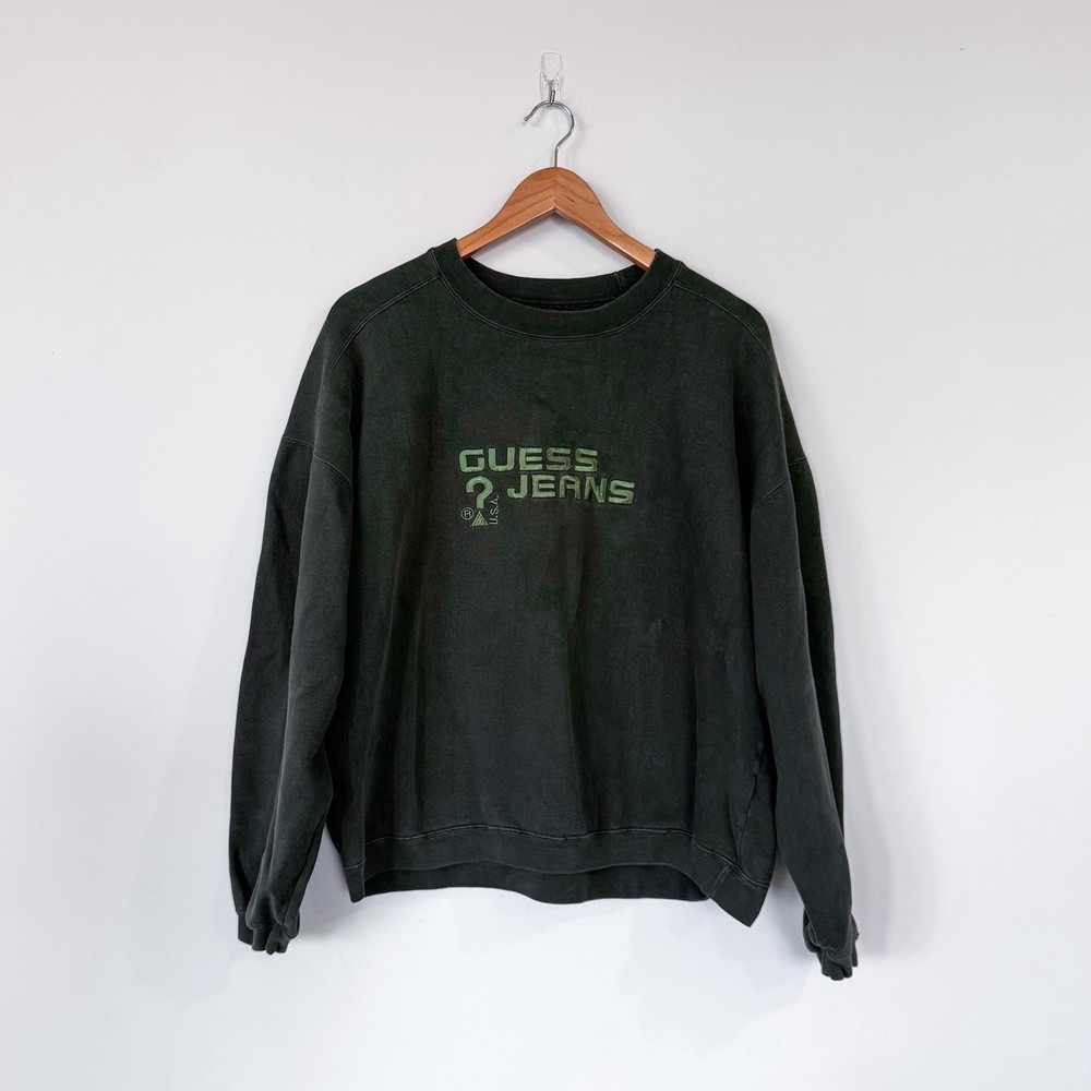 VINTAGE 90s Guess Jeans USA Spellout Crewneck Sweatshirt Large Embroidered