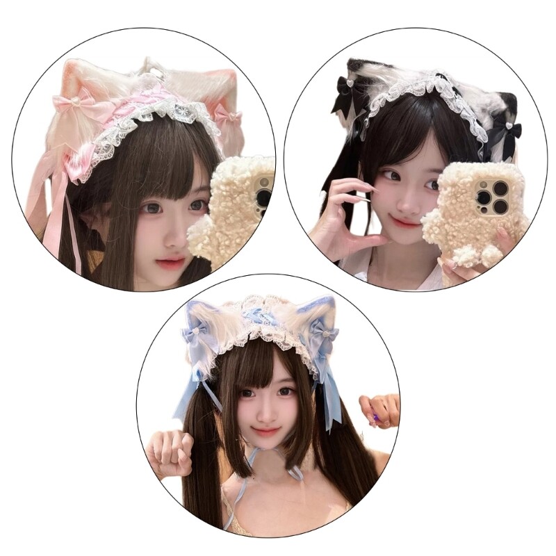 Anime Cats Ear Lace Hairhoop Role Play Headband Stage Hairband Halloween