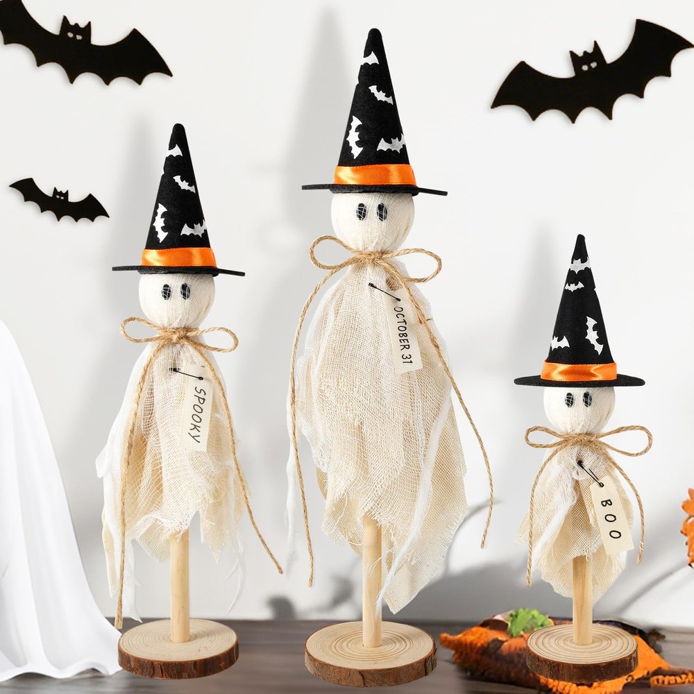 Halloween Decorations Indoor, Set of 3 Primitive Halloween Ghosts with Witch ...
