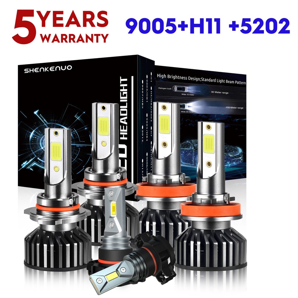 For GMC Sierra 1500 2007-2013 6X Car LED Headlight High Low Beam Fog Light Bulbs